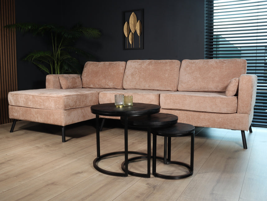 Hoekbank design Lizza 270cm bank taupe chenille loungebank zowel links als rechts bankstel