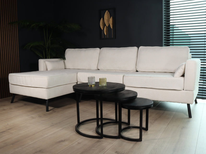 Hoekbank design Lizza 270cm bank wit chenille loungebank zowel links als rechts bankstel