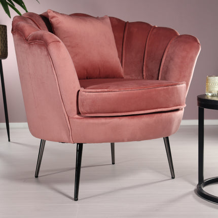 Fauteuil zitbank 1 persoons stoel Anna velvet oud roze bankje