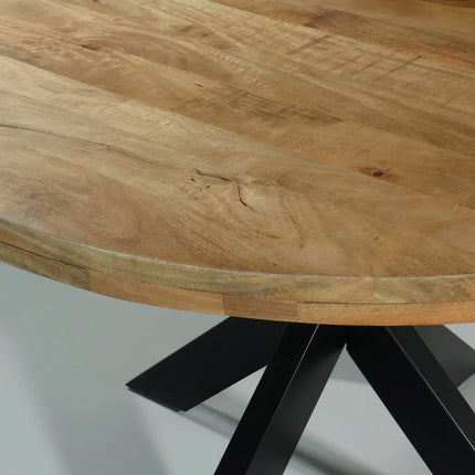 Eettafel rond mangohout 130cm Jones lichtbruin ronde industriële tafel duurzaam mango eetkamertafel