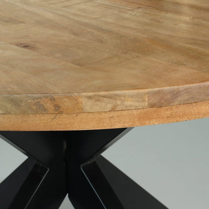 Eettafel rond mangohout 130cm Jones lichtbruin ronde industriële tafel duurzaam mango eetkamertafel