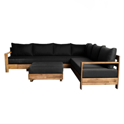 Loungebank tuin set Lahon antraciet acaciahout 250cm met tafel met kussen