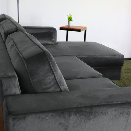 Hoekbank design Darsiono 280cm bank grijs velvet loungebank zowel links als rechts bankstel