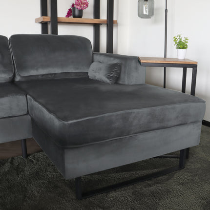 Hoekbank design Darsiono 280cm bank grijs velvet loungebank zowel links als rechts bankstel