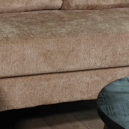 Hoekbank rond design Nox 250cm bank met ronding taupe chenille bankstel links loungebank