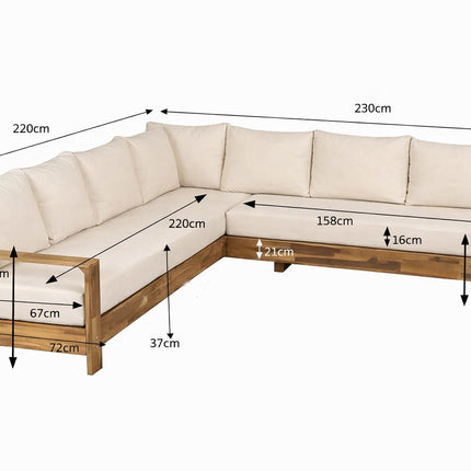 Loungebank tuin Boris beige acaciahout 220cm