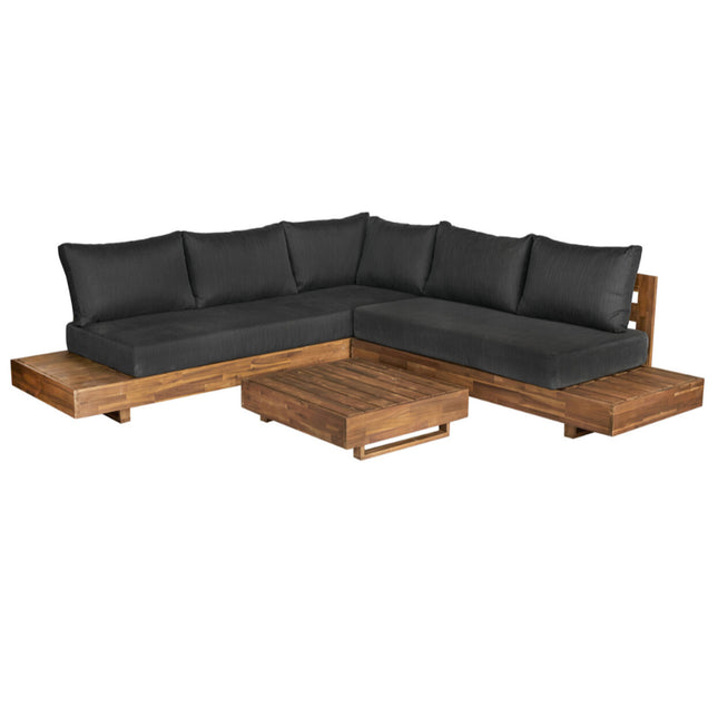 Loungebank tuin set met tafel Charlie antraciet acaciahout 230cm