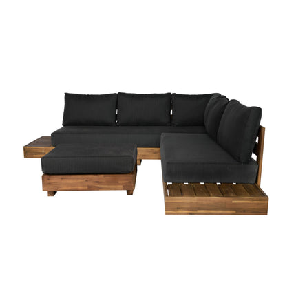 Loungebank tuin set met tafel met kussen Charlie antraciet acaciahout 230cm