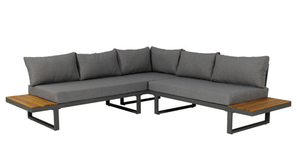 Loungeset 5-zits aluminium en acaciahout grijs Darcio hoekbank