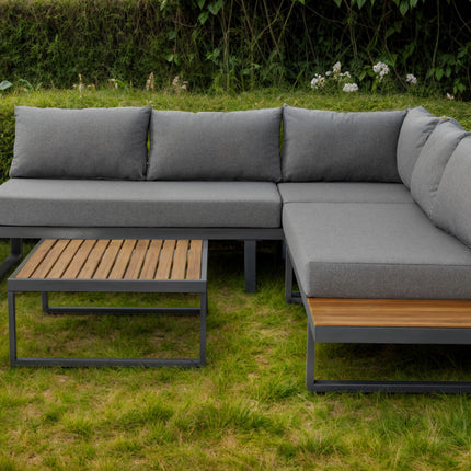 Loungeset 5-zits aluminium en acaciahout grijs Darcio met tuintafel