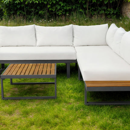 Loungeset 5-zits aluminium en acaciahout wit Darcio met tuintafel