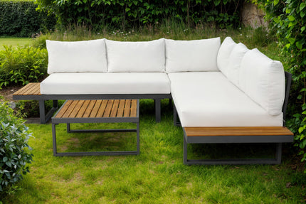 Loungeset 5-zits aluminium en acaciahout wit Darcio met tuintafel