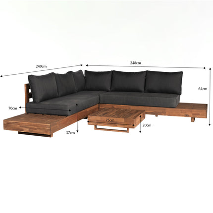 Loungeset antraciet Donna met loungetafel