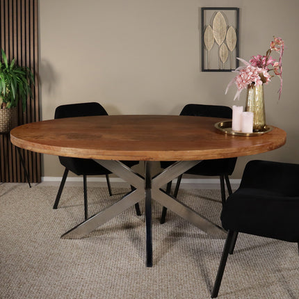 Eettafel Lucas ovaal 180cm bruin met zilver mangohout