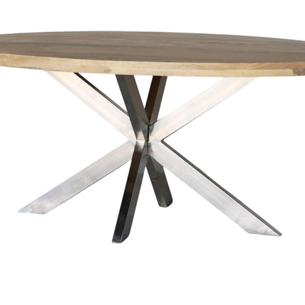 Eettafel ovaal mangohout 160cm Lucas lichtbruin met zilver