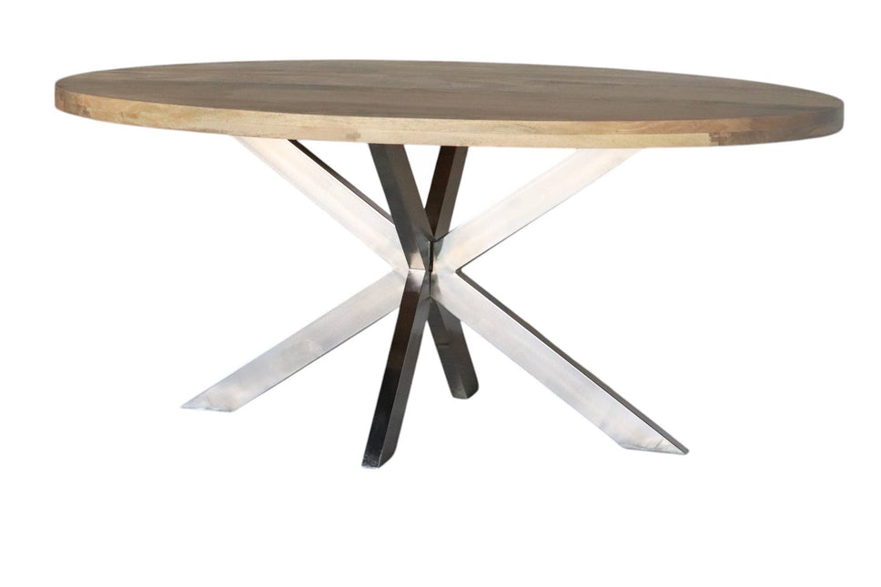 Eettafel ovaal mangohout 160cm Lucas lichtbruin met zilver