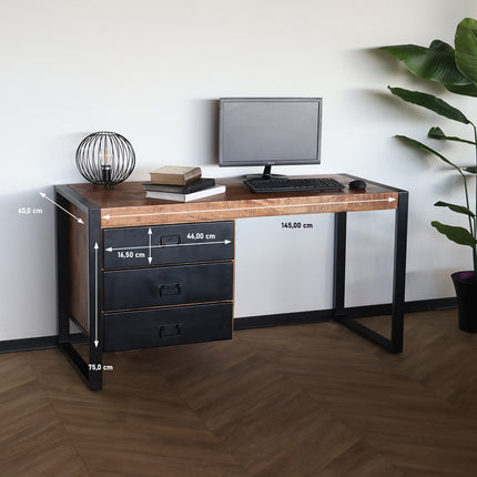 Bureau Noah 145cm industrieel duurzaam massief mangohout