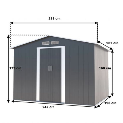 Metalen tuinhuis 9,3m³ grijs