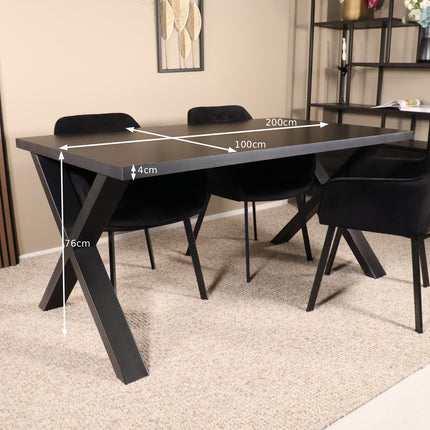 Eettafel Reef rechthoekig 200cm zwart melamine
