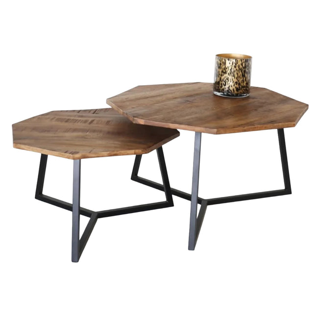 Salontafel octagon 2delig bruin mangohout Loes