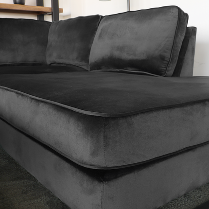 Hoekbank design Puckerto 290cm bank velvet antraciet hoek loungebank rechts bankstel