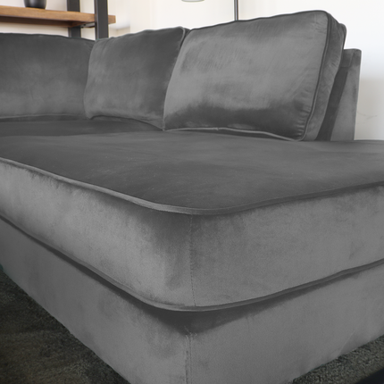 Hoekbank design Puckerto 290cm bank velvet grijs hoek loungebank rechts bankstel