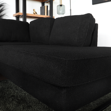 Hoekbank design Puckerto 290cm bank teddy zwart hoek loungebank rechts bankstel