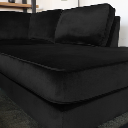 Hoekbank design Puckerto 290cm bank velvet zwart hoek loungebank rechts bankstel