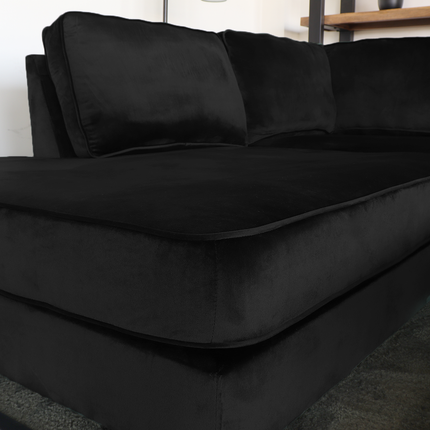 Hoekbank Puckerto zwart velvet 290cm links