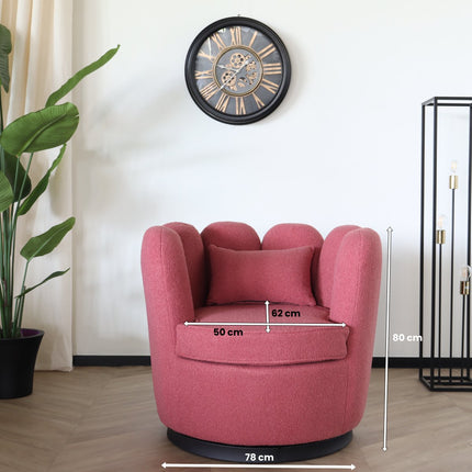 Fauteuil Daphne teddy oud roze draaibare fauteuil