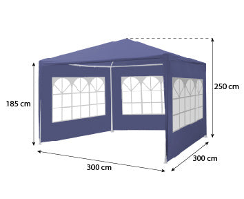 Partytent blauw 3x3m met drie zijwanden budget
