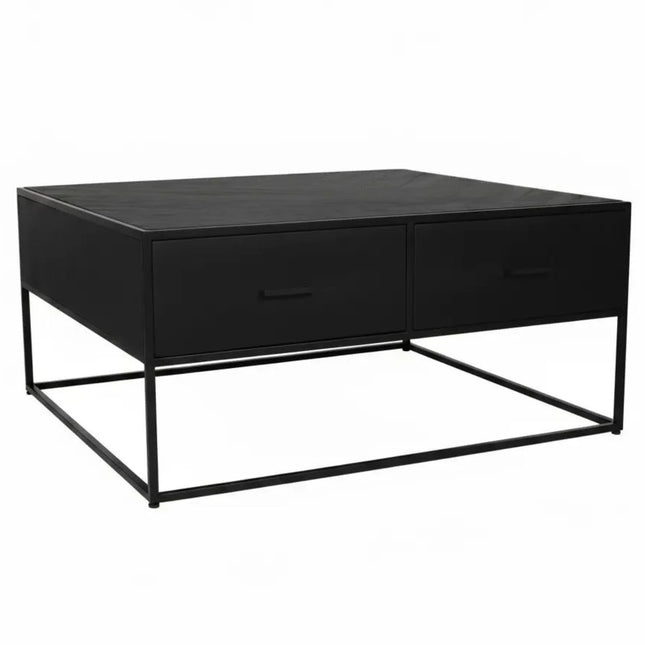 Tweedekans model: Salontafel visgraat vierkant zwart mangohout 100cm Besti