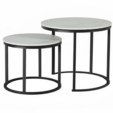 Salontafel marmerlook rond 2delig wit steen Lotte