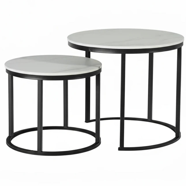 Salontafel marmerlook rond 2delig wit steen Lotte