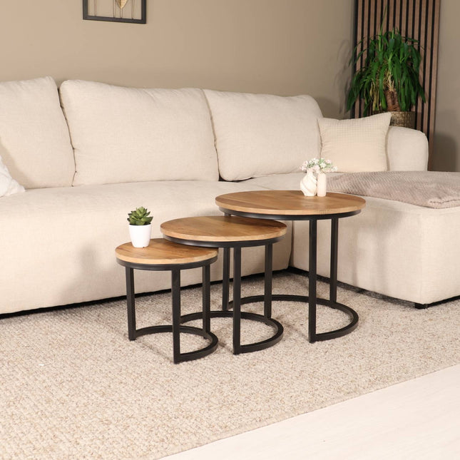 Salontafel rond 3delig walnoot mangohout Jaell