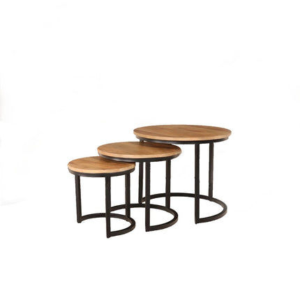 Salontafel rond 3delig lichtbruin mangohout Jaell