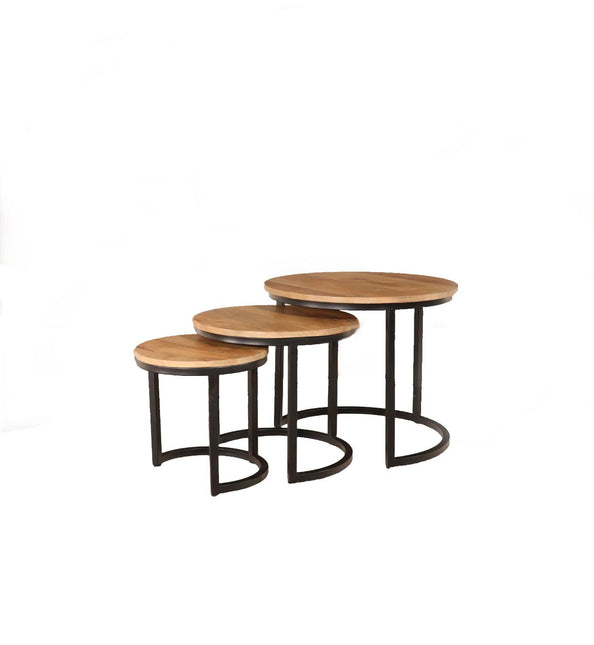 Salontafel rond 3delig lichtbruin mangohout Jaell