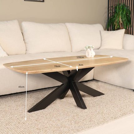 Salontafel deens ovaal mangohout 130cm lichtbruin Livy