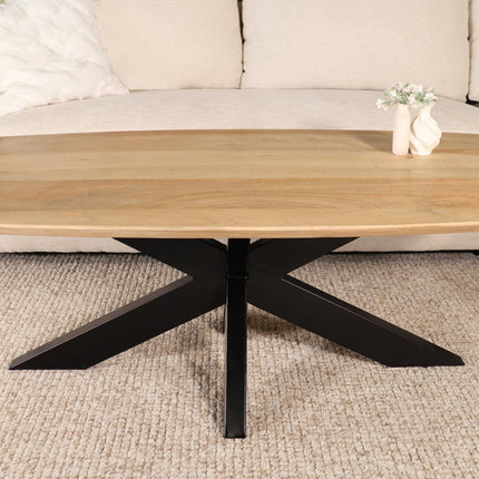 Salontafel deens ovaal mangohout 130cm lichtbruin Livy