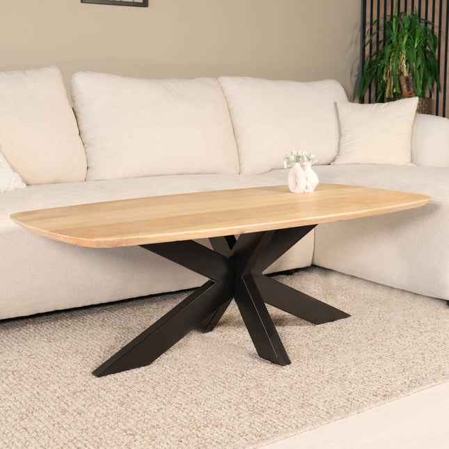Salontafel deens ovaal mangohout 130cm lichtbruin Livy