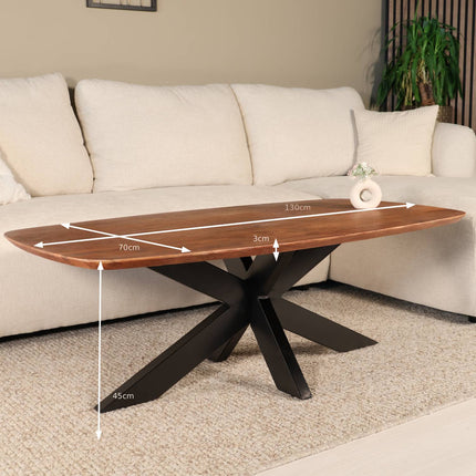 Salontafel deens ovaal mangohout 130cm bruin Livy