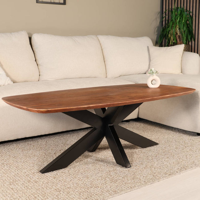 Salontafel deens ovaal mangohout 130cm bruin Livy