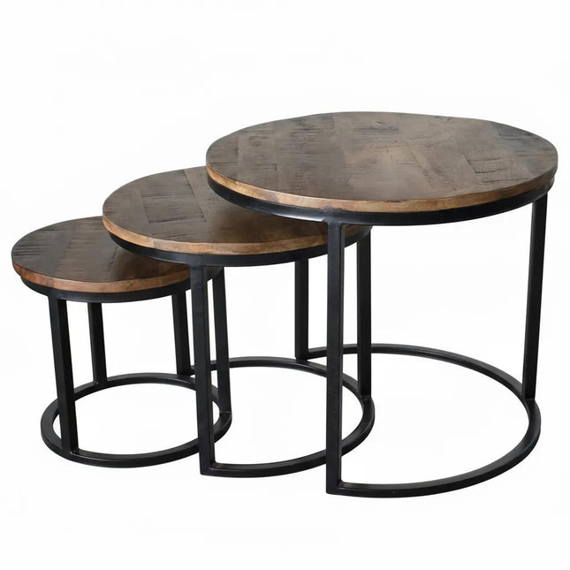 Salontafel rond 3delig bruin mangohout Jaell