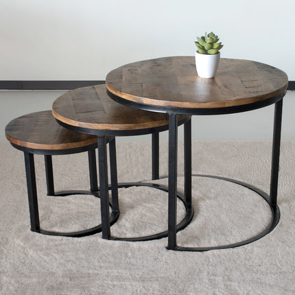 Salontafel rond 3delig bruin mangohout Jaell