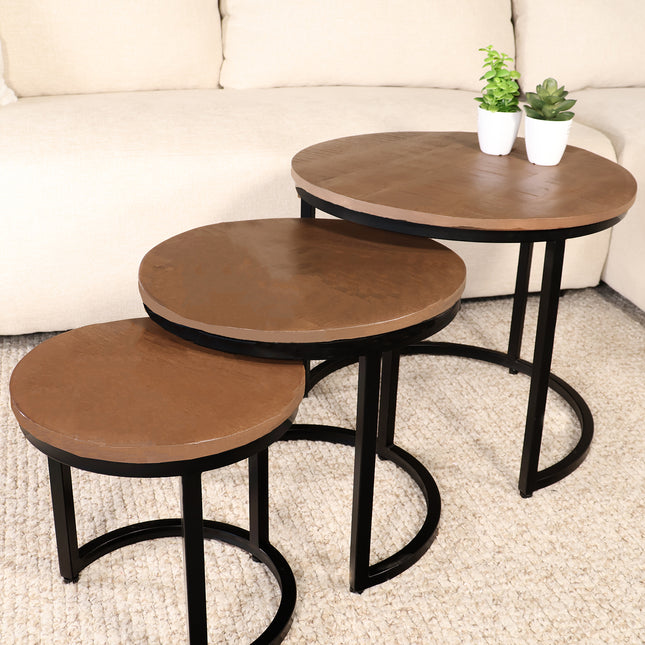 Salontafel rond 3delig walnoot mangohout Jaell