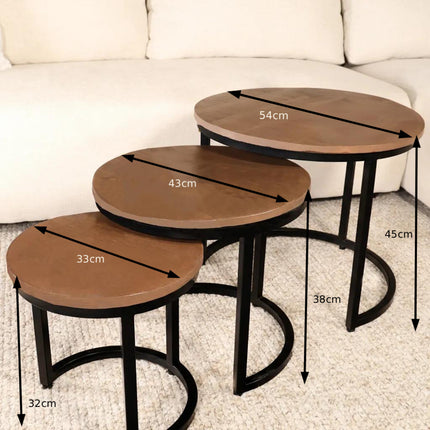 Salontafel rond 3delig walnoot mangohout Jaell