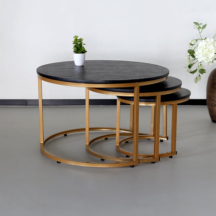 Salontafel rond  3 delig Kiki goud bijzettafel industrieel side table