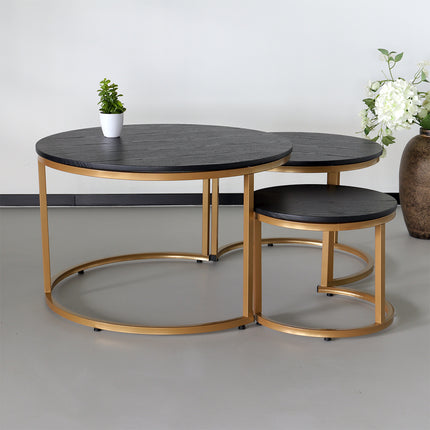 Salontafel rond  3 delig Kiki goud bijzettafel industrieel side table