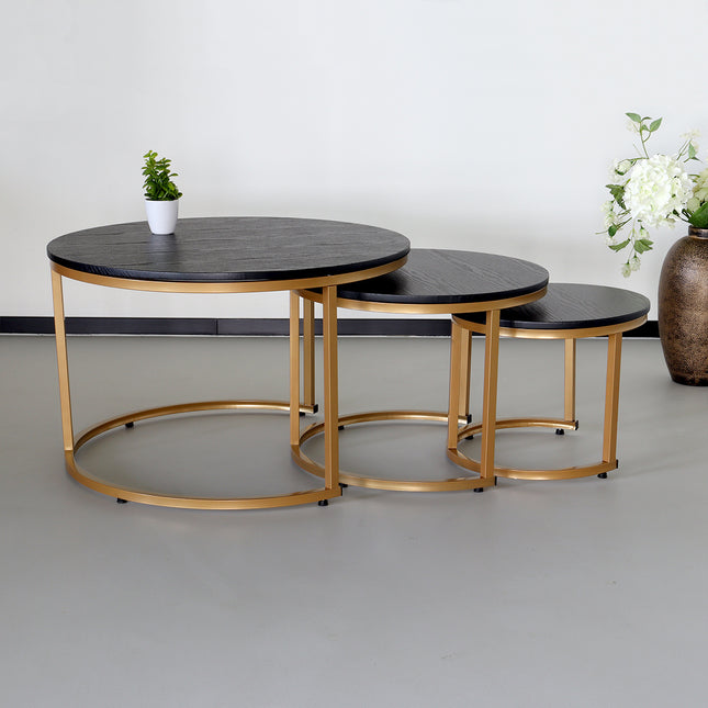 Salontafel rond  3 delig Kiki goud bijzettafel industrieel side table