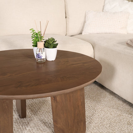 Tweedekans model: Salontafel Japandi rond 80cm bruin walnoot mangohout Kiko